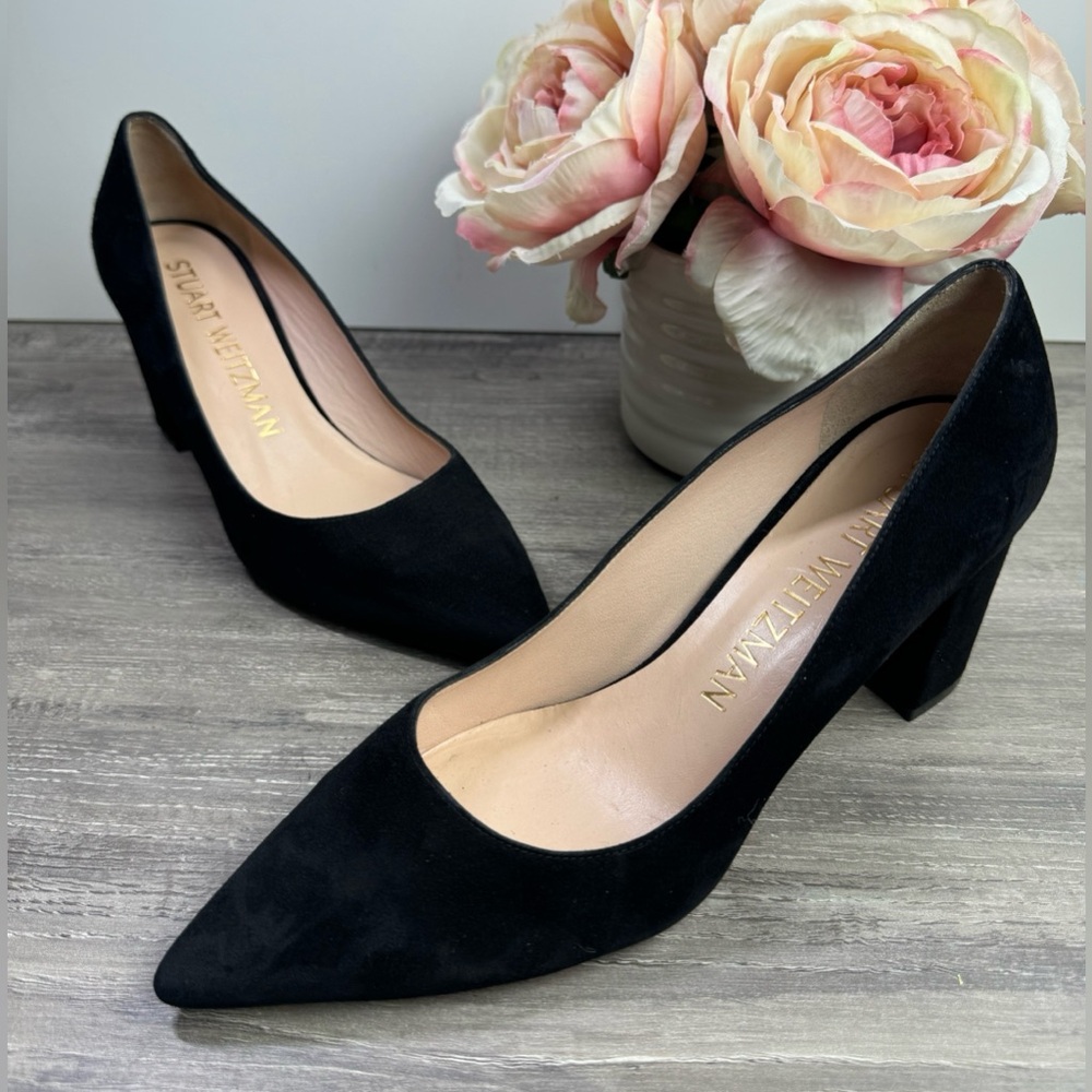 Stuart Weitzman Laney Pointed Toe Pump Block Suede Womens original $450